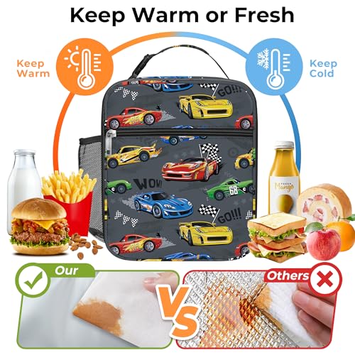 Clastyle Car Insulated Kid Lunch Bag for Boy Lunch Box, Red Race Truck - color: Red Race Car