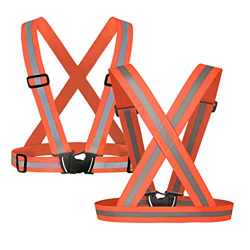 Safety Vest with 5 Pack,Reflective Belts Provides High Visibility for Men and Women,Ultralight and Comfy for Walking - color: Orange
