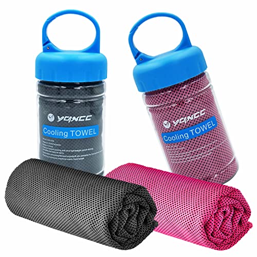 YQXCC 2 Pack Cooling Towels (47"x12"), Ice Cool Towel for Neck & Face - color: Dark Gary/Rose Red