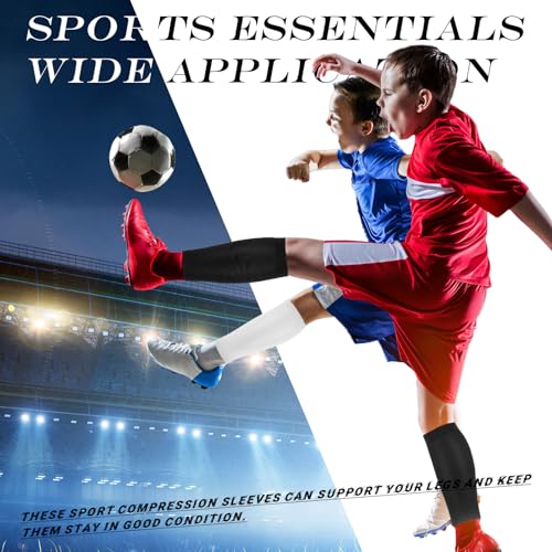 Tarpop 4 Pairs Kids Soccer Leg Sleeves Long Compression Leg Sleeves for Youth Football Protection Calf and Shin Support(Black, White) - color: Black, White