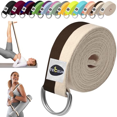 TECEUM 2 IN 1 Yoga & Mat Strap for Stretching – Cotton – 6/8/10 ft - color: Brown Beige, size: 6 ft