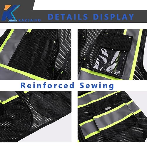 Black Safety Vest for Men with Pockets (KZ176-Black-L) - color: Blackmesh-kz176, size: Large