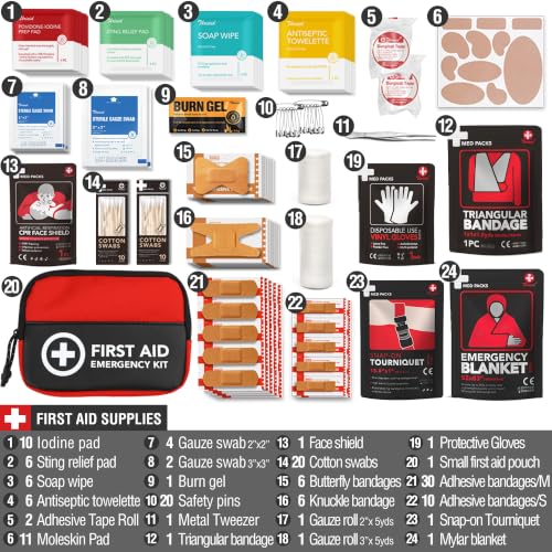 Survival First Aid Kit, 190 Pcs Survival Gear and Medical Supplies, Military IFAK EMT Molle Tactical Pouch for Outdoor, Camping, Hiking, Car, Vehicles and More