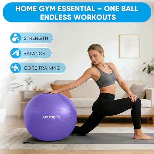 APEXUP Yoga Ball, 660 lbs Anti-Burst Exercise Ball with Pump, 5 Sizes - color: Purple, size: S (15"~18") 45cm