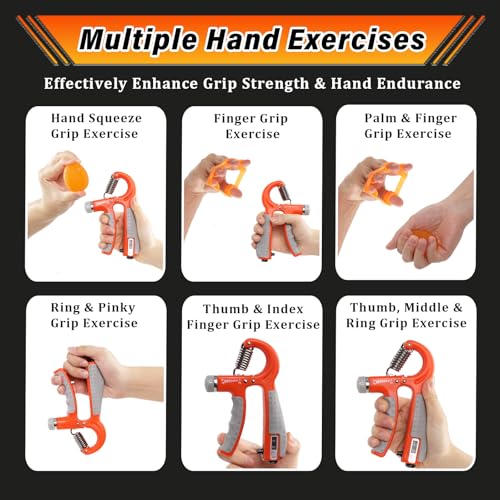 CYFIE Grip Strength Trainer Kit Adjustable 10-132Lbs Hand Exerciser Counter - color: Orange