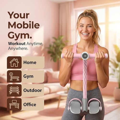 Smart Foot Pedal Puller with Digital Counter, 6 Resistance Bands for Full Body Workout, Yoga, and Home Fitness(Blue)