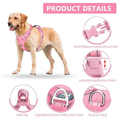 PoyPet No Pull Dog Harness, Reflective Vest with 2 Leash Clips & Handle - color: Light Pink(Matching Trim), size: S