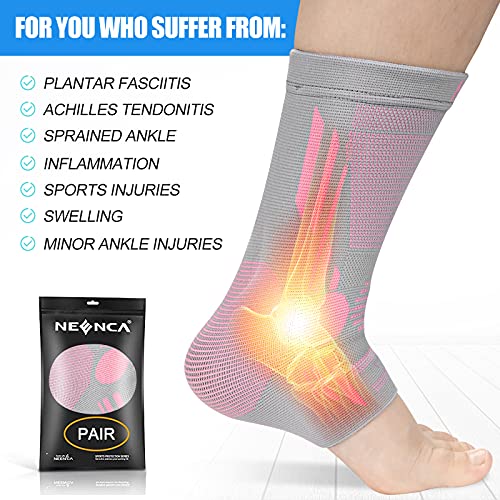 NEENCA Foot & Ankle Brace Socks for Sprained-Ankle Compression Sleeves Set - color: Pink Grey, size: Medium