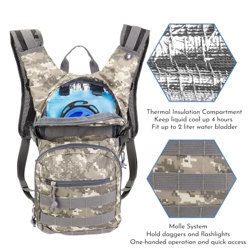 Tactical Hydration Backpack 2L Water Bladder - Lightweight Durable Pack for Hiking, Running, Outdoor Adventures, Adjustable Straps & Leak-Proof Design - color: ACU Digital Camo