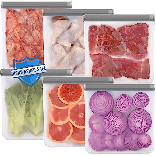 Lerine 6 Pack Reusable Gallon Freezer Bags Dishwasher Safe, BPA Free - color: Gray, size: Gallon Bags