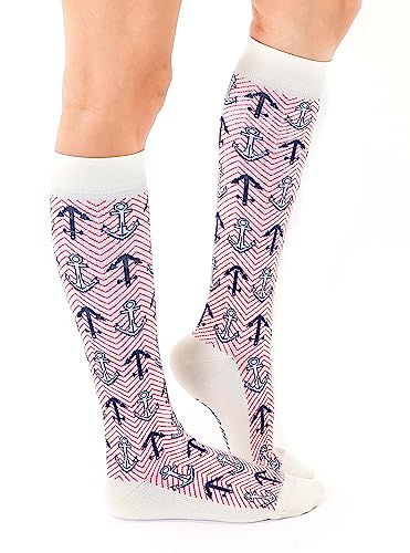 Living Royal Compression Socks - Graduated Compression 15-20mmHg, Padded Cushion Bottom Fun Socks, Moisture-Wicking - color: Anchor