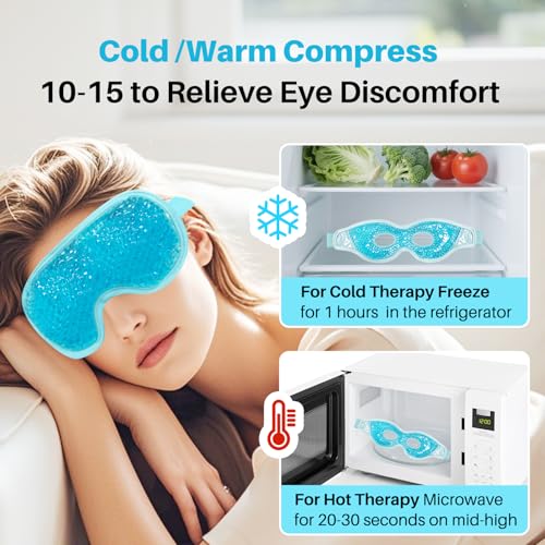 Cooling Eye Mask with Gel Bead 2 Pack Gel Eye Mask Cold Eye Mask for Relaxtion,Puffy Eyes Reusable Cold & Warm Compress for Puffiness,Dry Eyes,Headaches,Migraines,Stress Relief,Post Surgery - color: Blue-full&hole