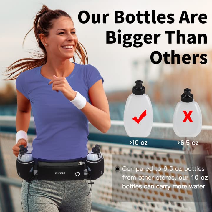 PYFK Running Belt with Water Bottles, Hydration Belt for Men and Women, Water Bottle Holder Running Pouch Water Belt, Fanny Pack Fits 7 inches Phones, Waist pack for Runner Jogging - color: Black