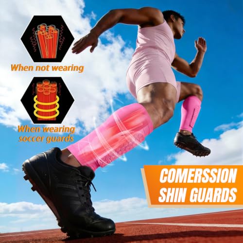 XZQTIVE Soccer Shin Guards Shin Defender for Kids Youth Adult, Ski Shin Guard Calf Compression Sleeve with Honeycomb Shin Pads - color: light pink, size: XX-Small
