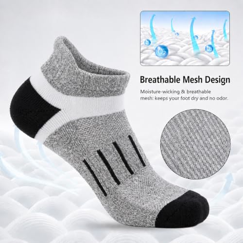 COOPLUS Mens Cushioned Ankle Running Socks Athletic Low Cut Moisture Wicking Cotton Short Sports Socks 7 Pairs - color: 7 Pairs Light Gray