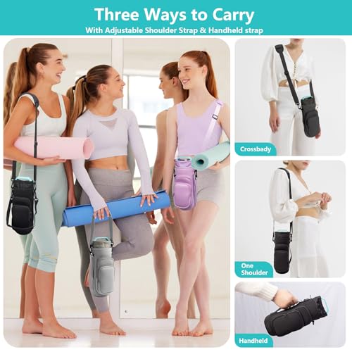 linmaya Water Bottle Carrier Bag,Water Bottle Holder with Straps Phone Pockets Fits Stanley IceFlow Owala 16/24/32/40oz Tumbler - color: Black, size: 16-40 Oz wihtout Handle