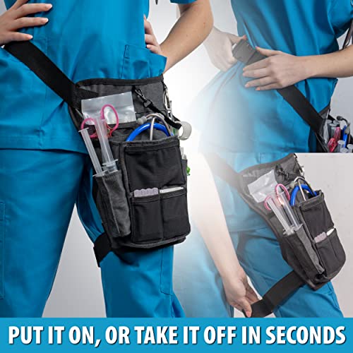 Nursing Tools Nurse Fanny Pack with Elastic Leg Band – Nursing Waist Bag Organizer with Holders for Stethoscope, Tape & Bandage Scissors – Medical Utility Pack (Black Noche) - color: Black Noche