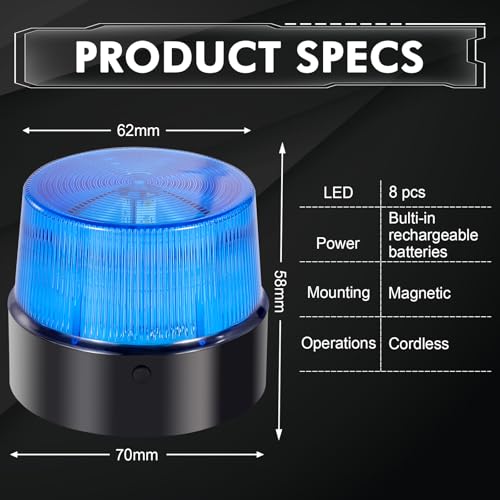 LE228 (Mini) — Blue LED USB Rechargeable Strobe Beacon | Selectable Rotation & Flash Modes | Strong Magnetic Base for Car • Truck • Emergency • Construction | Energy Class A++ - color: Blue