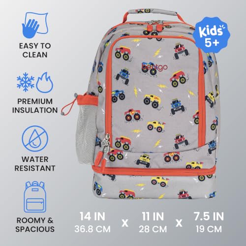Bentgo Kids 2-in-1 Backpack & Insulated Lunch Bag with Padded Straps - color: Trucks, size: Kids Large