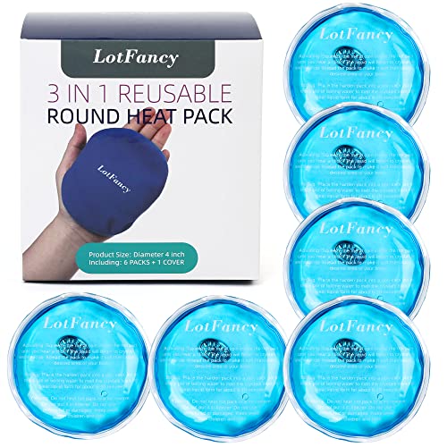 LotFancy Reusable Hand Warmer, 6 Click Activated Instant Heat Packs and 1 Wrap, Gel Heating Pad, Snap Hot Therapy Compress for Pain Relief, Outdoor & Small Portable Size - style: 6 Round+1 Wrap
