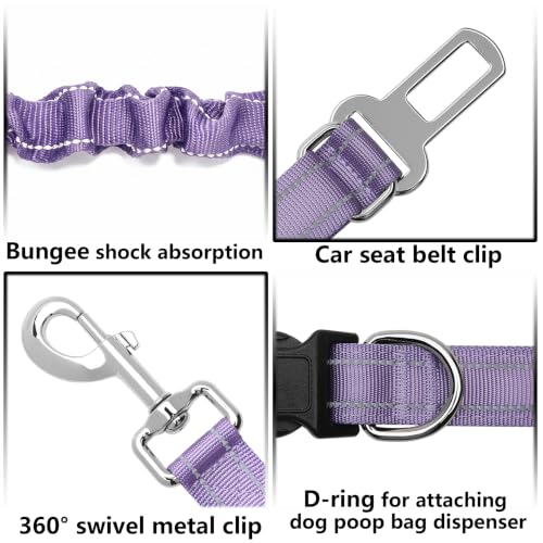 Triple Handle Bungee No Pull Dog Leash, Lavender 6.23-8.53FT - color: Lavender