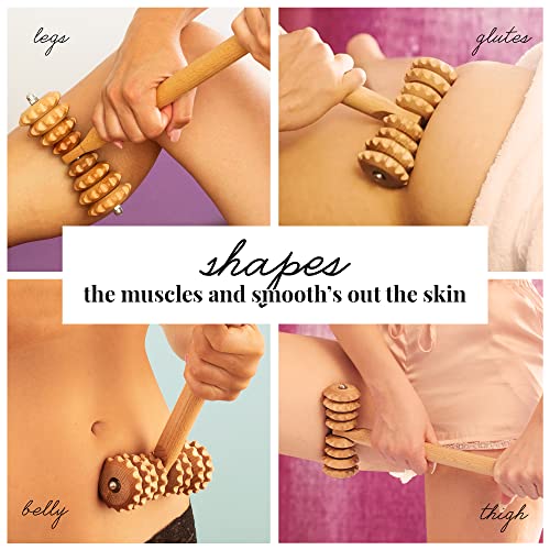 T-Shape Massager with Grooved Rollers, Multi-Functional Body Roller for Cellulite Reduction, Eases Muscle Tension and Supports Skin Health, Natural Muscle Roller