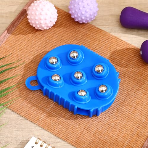 Handheld Massage Glove - 2pcs Palm Shaped Body Roller Tool with 360-degree 7 Roller Balls for Neck Shoulder Back Legs Feet in Shower or Bath, Water-Resistant PVC - 5.2x3.9x1.5in