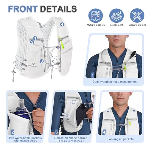 BECOJADDE 5L Running Vest for Women, Hydration Backpack Lightweight & Breathable for Trail Running, Marathon, Hiking, Cycling - color: White