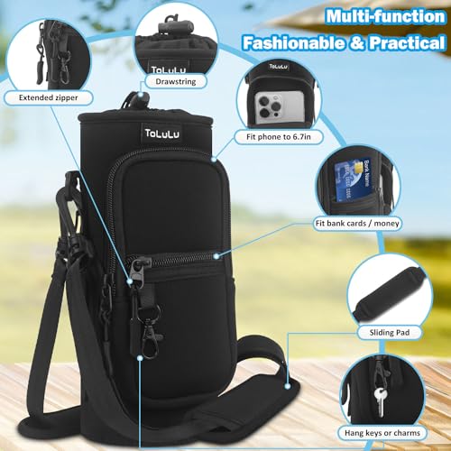 ToLuLu 25/32/40oz Water Bottle Carrier Bag Pocket,Insulated Neoprene Adjustable Shoulder Strap Water Bottle Pouch Case, Crossbody Water Bottle Holder Sling Sleeve for Men Women Adults - color: Black, size: 25 OZ
