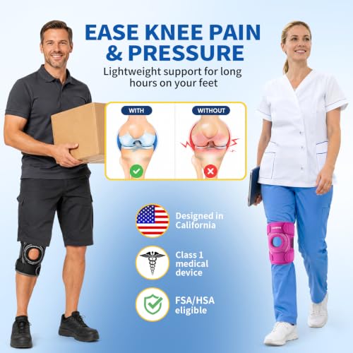 CAMBIVO Knee Brace with Side Stabilizers & Gel Pad, Open Patella Adjustable - color: Hot Pink, size: Large