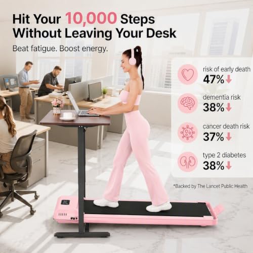 FUNMILY Upgrade Walking Pad Folding Treadmill with 12%/15% Incline & Handle Bar, 3.5HP Foldable Under Desk Compact Treadmills for Home/Office/Gym, 400+lb Capacity, Shock Absorption - color: Best Baby Pink T