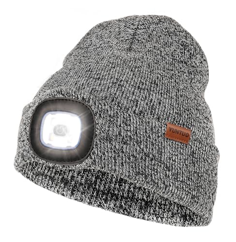 LED Beanie with The Light, Unisex Gifts for Men Dad Husband Him - color: Black and White Mixture