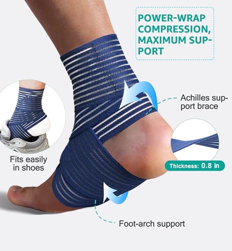 HiRui Foot & Ankle Brace 2 Pack, Adjustable Compression Wrap for Men & Women – Helps with Sprains, Plantar Fasciitis, Achilles Tendonitis, Arthritis, Running, Sports, Gym – Fits in Shoes (Navy Blue) - color: Navy Blue