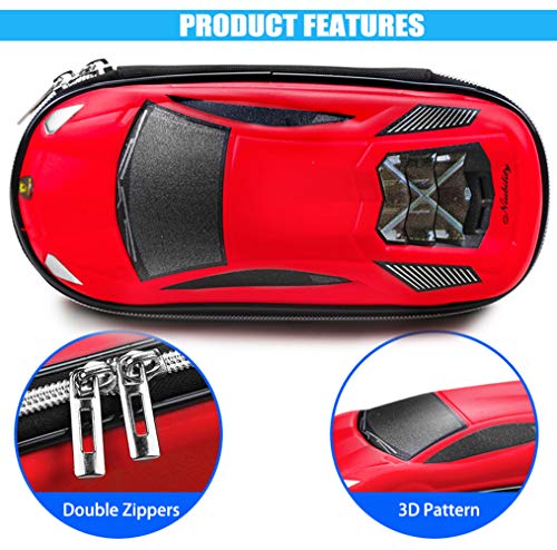 Surpop Supercar Pencil Case, EVA Hard Shell for Kids and Teens, Red - color: Red