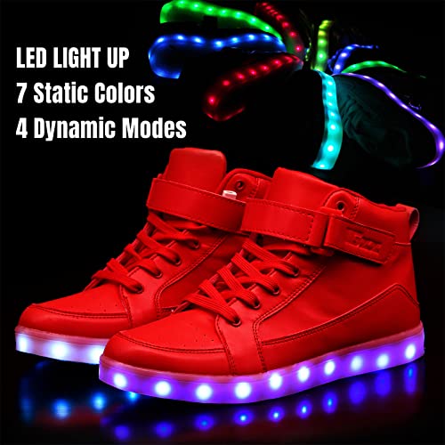 IGxx LED Light Up Shoes for Men Women Sparkly Sneakers High Top - color: Red, size: 11 Women/10.5 Men