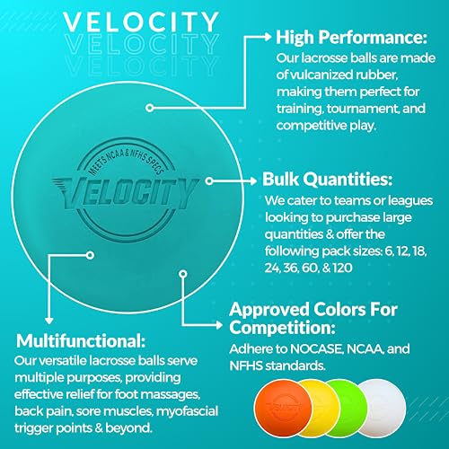 Velocity Lacrosse Balls - 1, 2, 3, 6, 12, 18, 24, 36, 60 and 120 Packs - for Practice, Official NFHS and College Approved Size - color: Teal, size: 12 Balls, style: Practice Ball