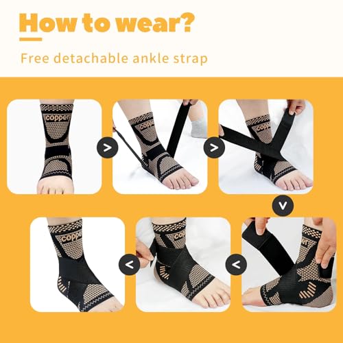 Copper Ankle Brace Adjustable Compression Support (1Pair, X-Large) - color: Copperblack, size: X-Large