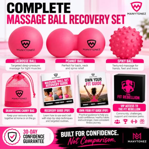 Hard Massage Ball Set - Lacrosse, Peanut, Spiky Ball (Medium Firm) with Carry Bag & eBook Guides - for Trigger Point, Muscle Physical Therapy, Myofascial Release, Deep Tissue Pressure