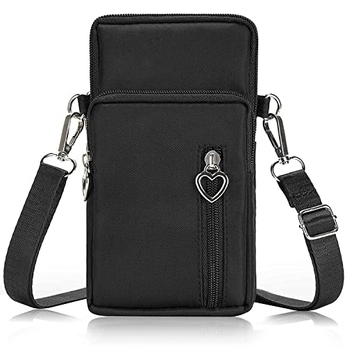 Women Cell Phone Purse Wristband Sport Armband Wallet Travel Crossbody Cell Phone Purse for Galaxy S10 Plus S9 Plus A50 A7 J7,OnePlus 6T,HTC U12 (Black) - color: Black