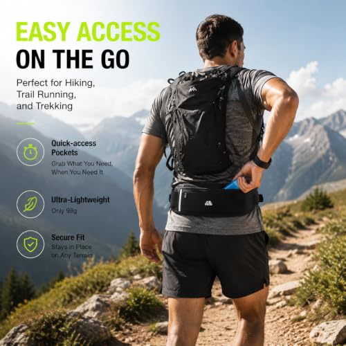 Simptech 360° Ultra-Thin Running Belt Bag- Honeycomb Breathable Fanny Pack for Men Women, Lightweight 98g Fitness Waist Phone Holder Pouch for Hiking Cycling Travel Jogging Workout (New Black)