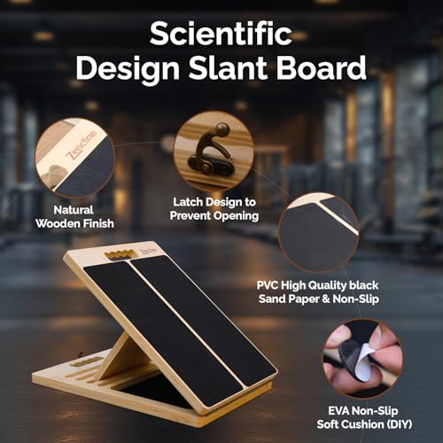 Portable Wooden Slant Board for Calf Stretching with Resistance Bands