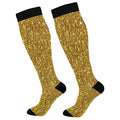 KLL Christmas Compression Socks for Men and Women Golden Glitter In Shiny Red Knee High Socks - color: Golden Glitter