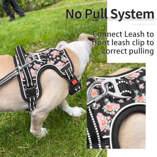 HEELE Dog Harness, Quick Release 3 Buckles, Easy On & Off, Flower Black, S - color: Flower Black, size: S (Pack of 1)