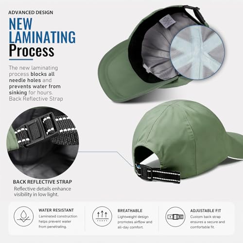 Waterproof Baseball Cap Running Hat Mens Womens Rain Hat Quick Dry Golf Hat with Sweatband Outdoor Breathable Sports Cap - color: Green