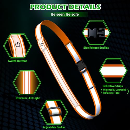 LED Reflective Belt Sash, High Visibility 5 Color 3 Light Mode Rechargeable LED Waistband Reflective Running Gear, Light Up Waist Belt Safety Gear for Running Walking Cycling at Night - color: Orange