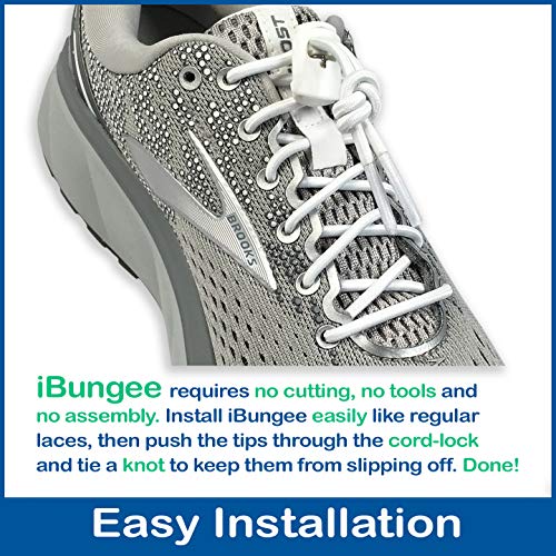 IBUNGEE LACES (Elastic No Tie Shoelaces (Made in the USA) - color: White, size: 22-inch
