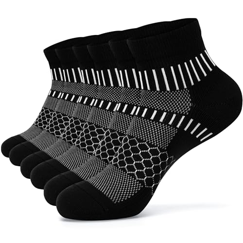 IRAMY Ankle Compression Socks for Women Men Cushioned Athletic Running Socks Plantar Fasciitis Relief 2/3/4/5/6 Pairs - color: Black(3 Packs), size: Medium