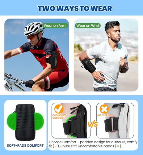 HiRui Cell Phone Holder Arm Bag & Wrist Bag for Phone, Sports Running Armband for Gym & Cycling, Compatible with iPhone 17/17Pro/Plus/16/15 Samsung Galaxy All Phones, Reflective & Adjustable (Black) - color: Black