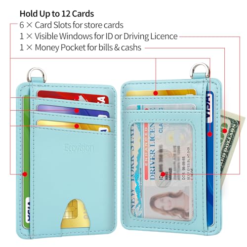 Slim Minimalist Front Pocket Wallet, RFID Blocking Credit Card Holder Wallet with Integrated D-Shackle for Men Women - color: Cowhide Fresh Blue