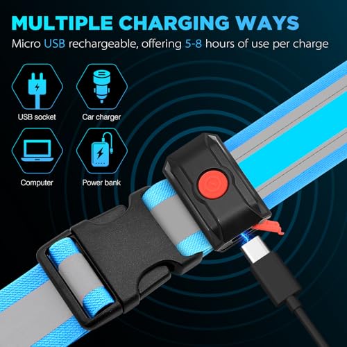 Higo LED Running Belt - Reflective Light Up Waistband for Night Activities, Glowing LED Waist Light for Running, Cycling, Hiking, Camping - color: Blue